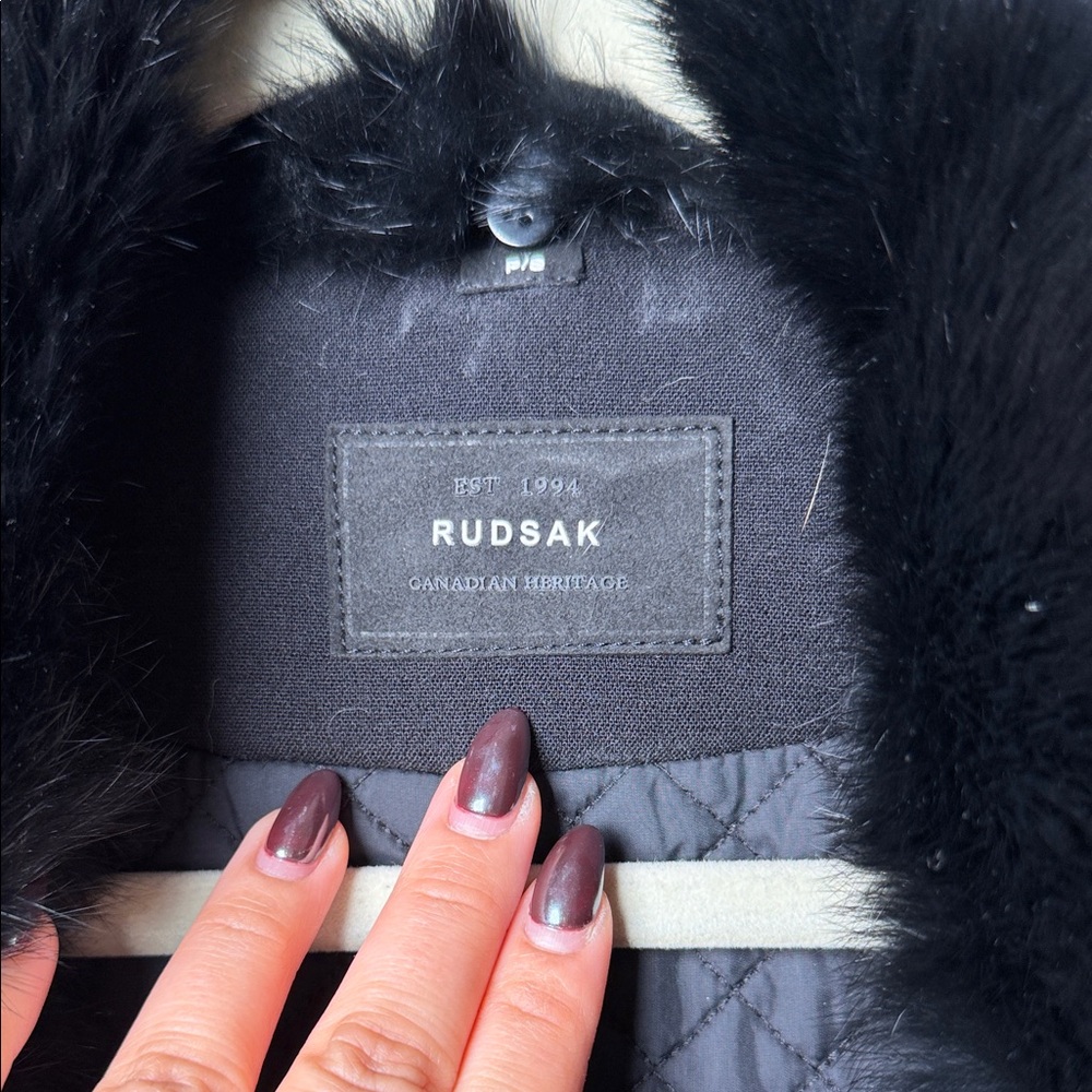 RUDSAK Black Trench Coat with Faux Fur Collar - Picture 3 of 9